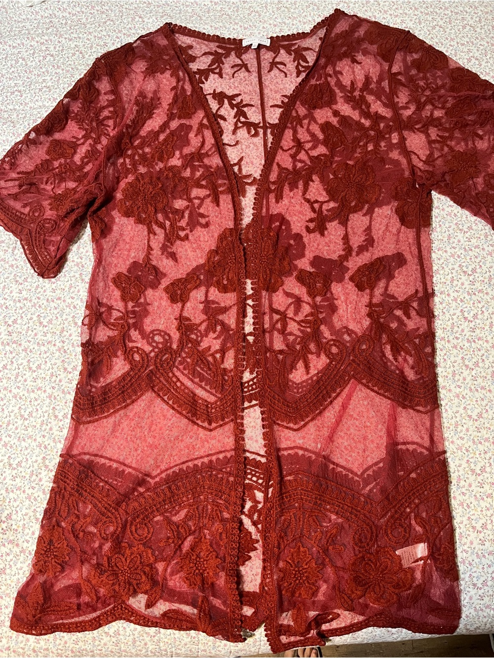 Emory Park Lace Sheer Kimono Cardigan. Large